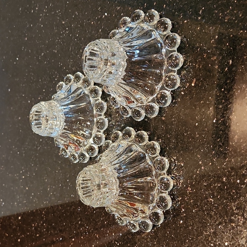 3 vintage Anchor Hocking Boopie Bubble glass candle/taper holders
